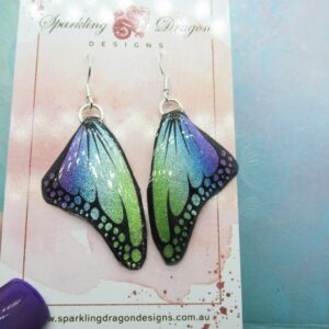 Butterfly Earrings Blue Evening Mist Small Spots - Fairy Jewellery Fun Gift for her Statement Present Sparkly - Resin with Glitter Finish