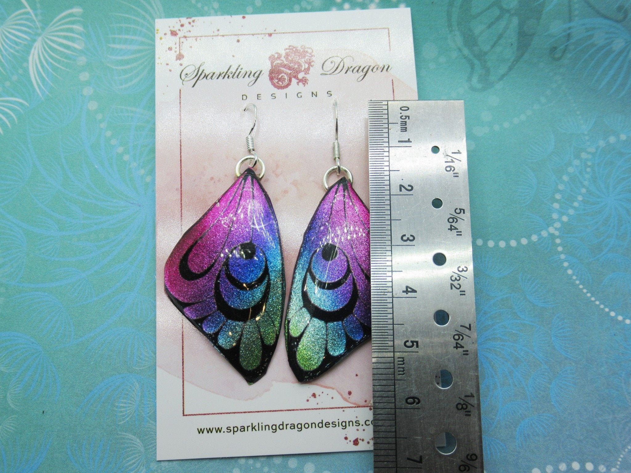 Butterfly Earrings Pink and Blue with Crescents - Fairy Jewellery, Gift for her Fairy Wing Earrings - Sparkly - Resin with Glitter Finish - Image 3