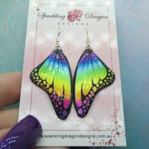 Butterfly Earrings Rainbow Colours with Spots - Fairy Jewellery, Gift for her Fairy Wing Earrings - Sparkly - Resin with Glitter Finish