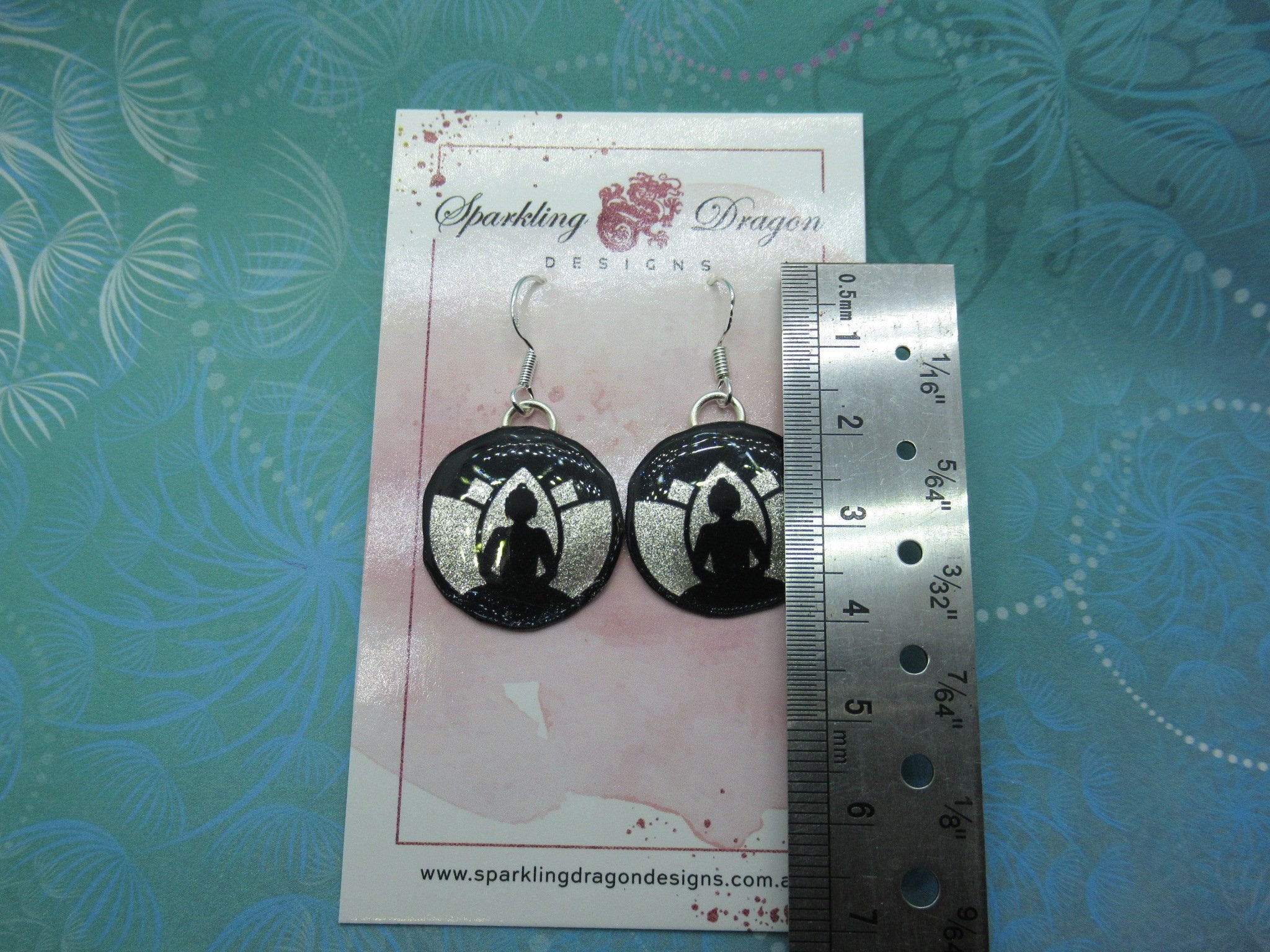 Lotus Peaceful Meditating Yoga Earrings - New Age Boho gift - Sparkling Silver in Resin with Glitter Finish - Image 3