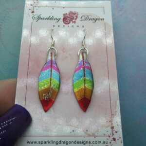 Pretty Feather Earrings Lovely Mixed Colours - New Age Boho gift - Resin with Glitter Finish