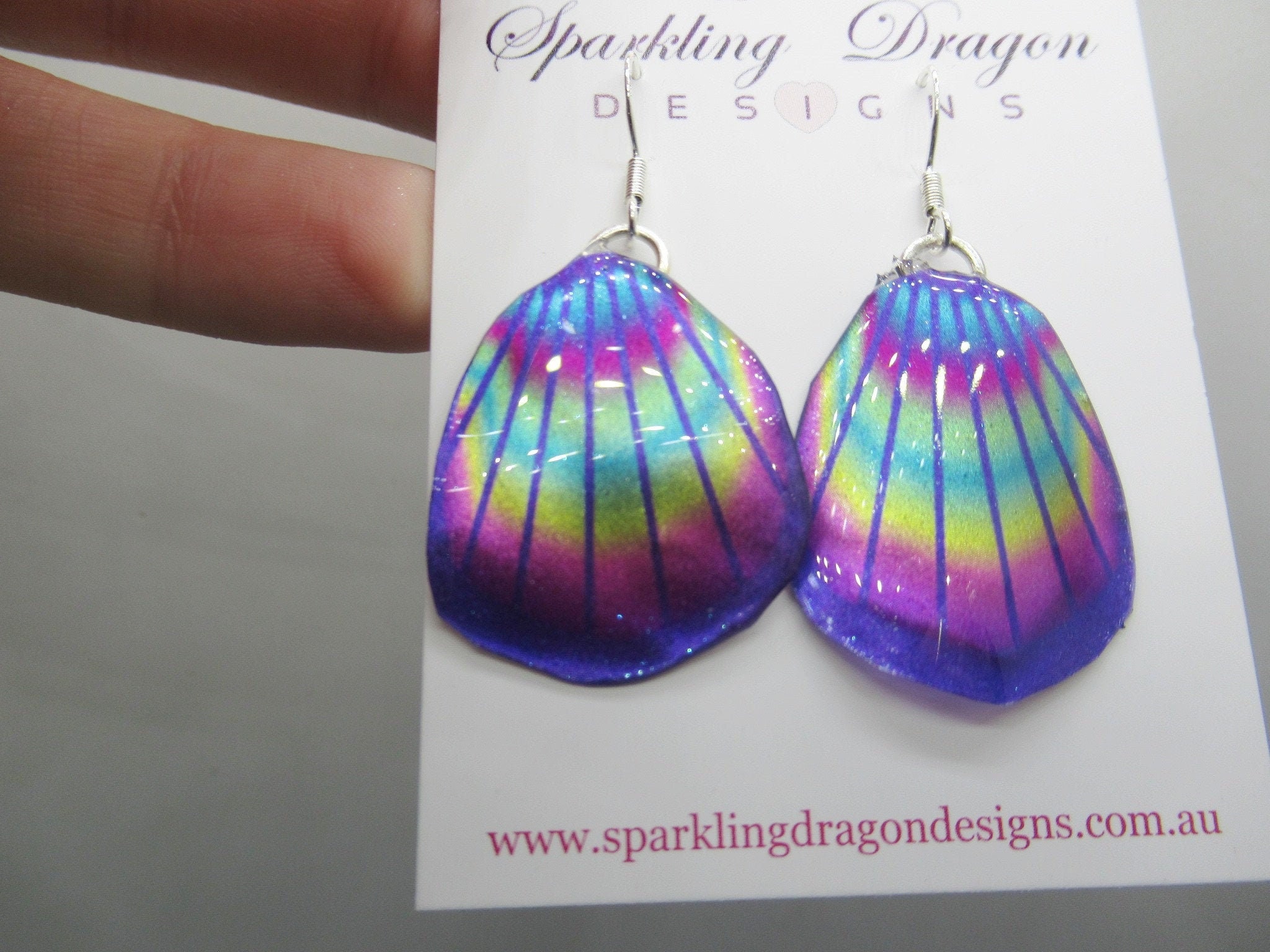 Butterfly Wing Earrings Blue & Rainbow Lines- Fairy Jewellery, Fun Gift for her Fairy Wing Earrings - Sparkly - Resin with Glitter Finish - Image 7