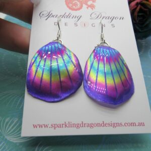 Butterfly Wing Earrings Blue & Rainbow Lines- Fairy Jewellery, Fun Gift for her Fairy Wing Earrings - Sparkly - Resin with Glitter Finish