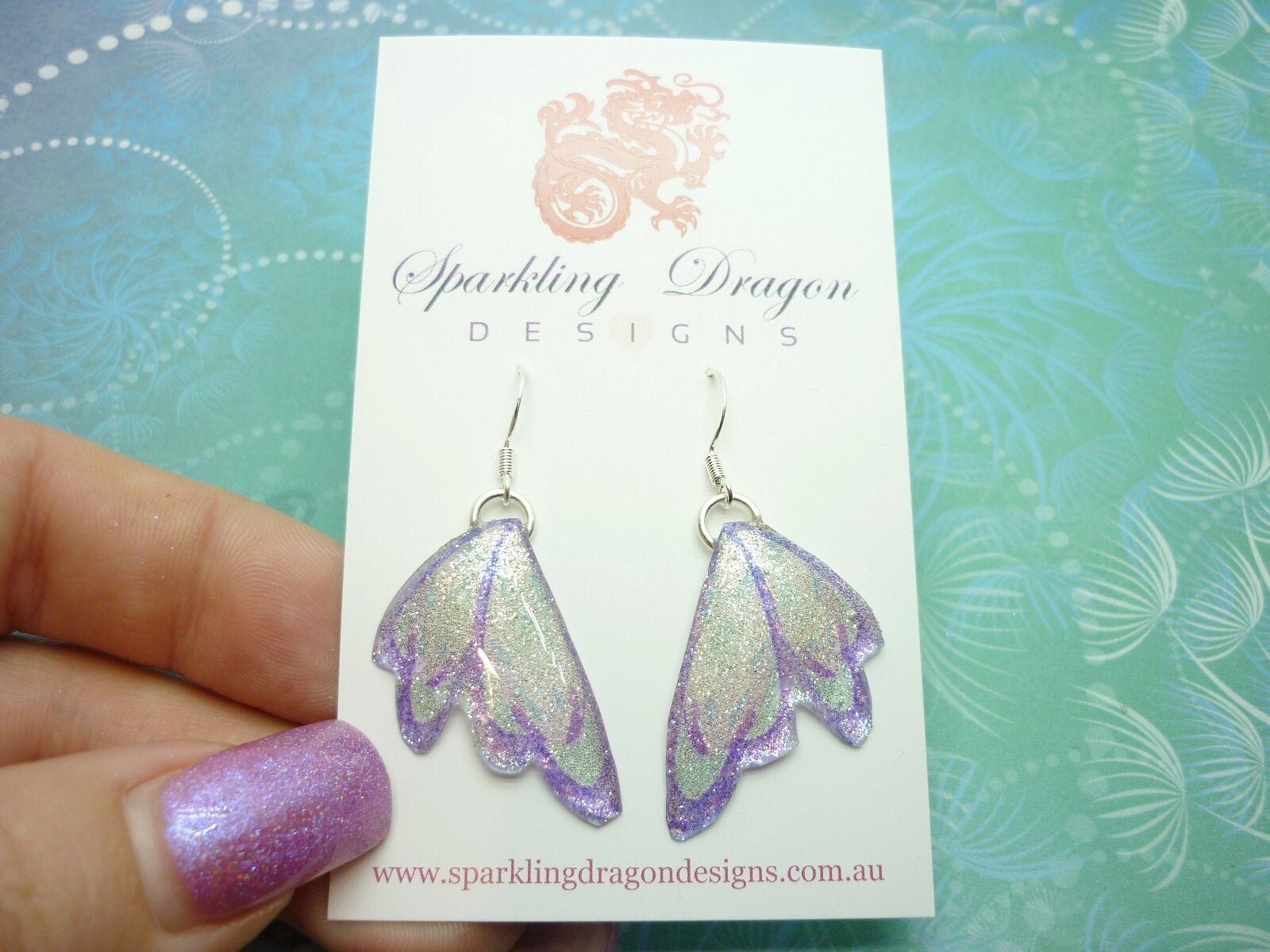 Butterfly Earrings Sparkling Silver & Purple - Fairy Jewellery, Fun Gift for her Fairy Wing Earrings - Sparkly - Resin with Glitter Finish - Image 6
