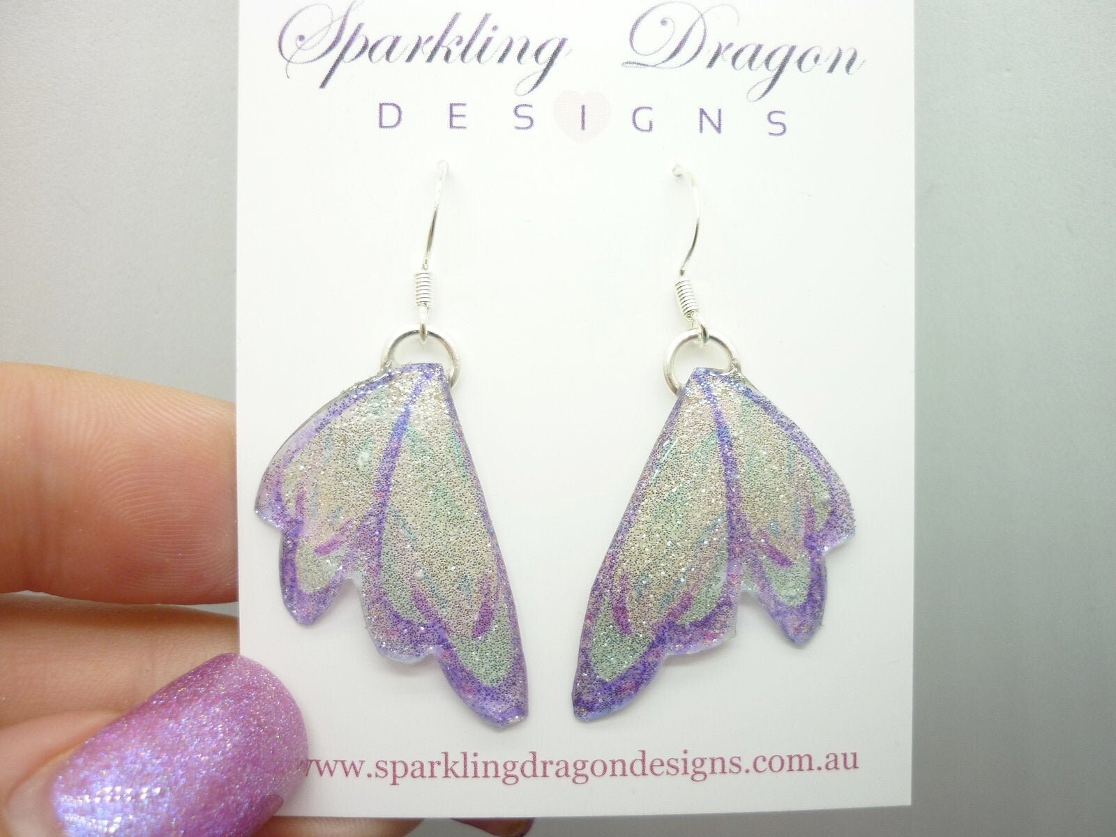 Butterfly Earrings Sparkling Silver & Purple - Fairy Jewellery, Fun Gift for her Fairy Wing Earrings - Sparkly - Resin with Glitter Finish - Image 8