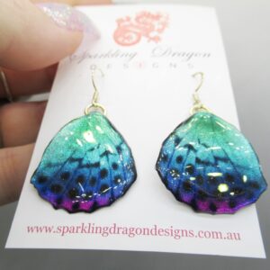 Butterfly Wing Earrings Blue & Pale Green/Pink- Fairy Jewellery, Fun Gift for her Fairy Wing Earrings - Sparkly - Resin with Glitter Finish