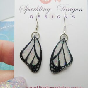 Butterfly Wings Earrings Unicorn Pink Flecks and Spots - Fairy Jewellery, Fairy Wing Earrings - Sparkly - Resin with Glitter Finish