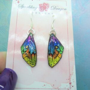 Butterfly Wing Earrings Rainbow, Yellow to Pink - Fairy Jewellery, Fun Gift for her Statement Present Sparkly - Resin with Glitter Finish