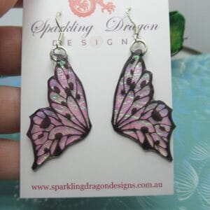 Shimmery Green Butterfly Double Wing Earrings - Fairy Jewellery, Fun Gift for her Statement Present Sparkly - Resin with Glitter Finish