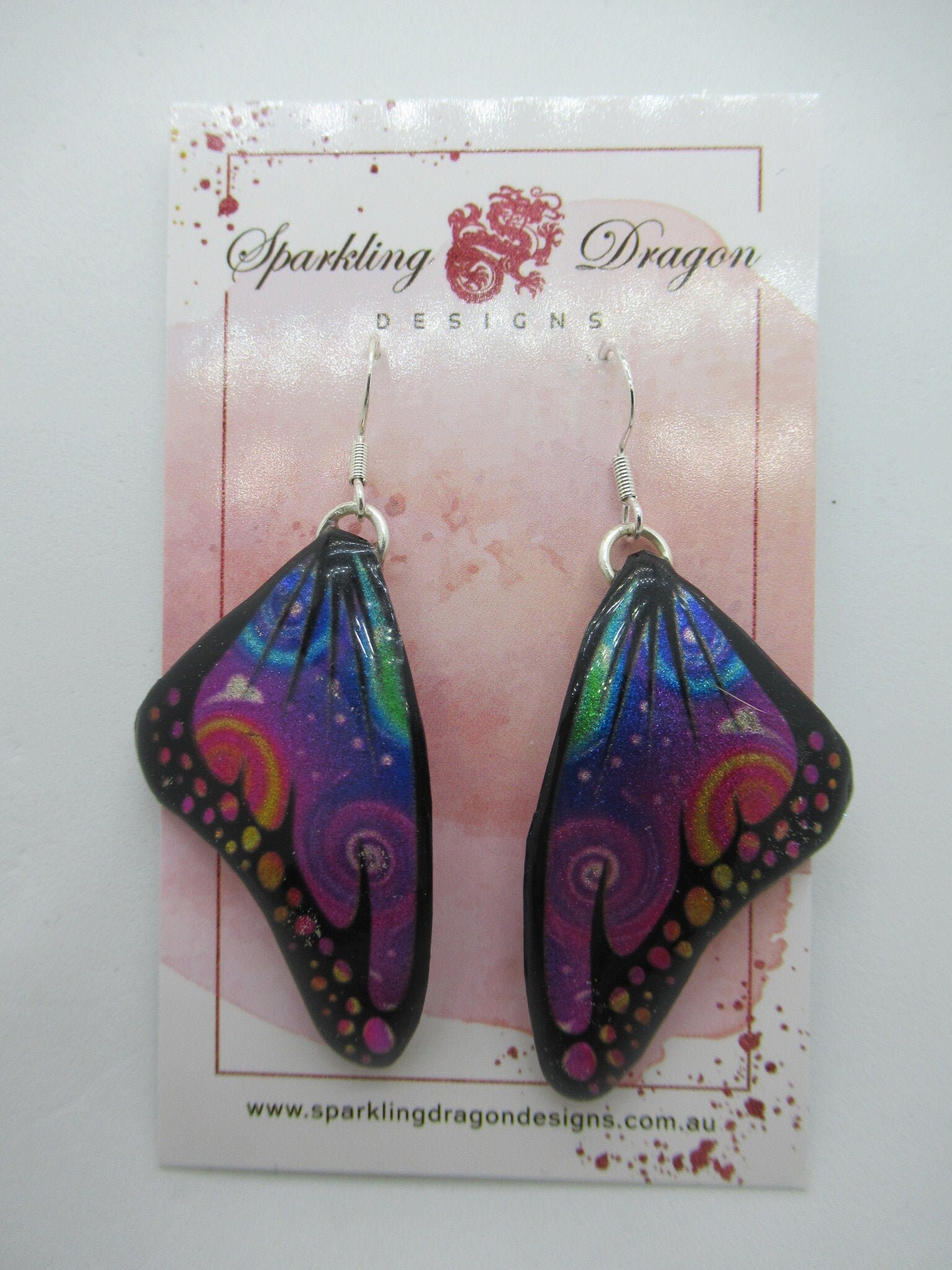 Butterfly Wing Earrings Swirling Rainbow - Fairy Jewellery, Fun Gift for her Fairy Wing Earrings - Sparkly - Resin with Glitter Finish - Image 3