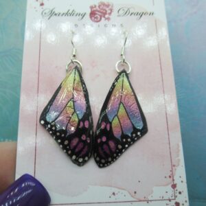 Butterfly Earrings Mottled Rainbow - Fairy Jewellery Fun Gift for Fairy Wing Earrings - Sparkly - Resin with Glitter Finish