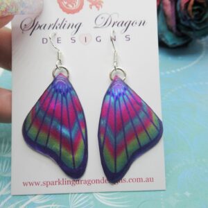 Butterfly Wing Earrings Purple & Rainbow- Fairy Jewellery, Fun Gift for her Fairy Wing Earrings - Sparkly - Resin with Glitter Finish