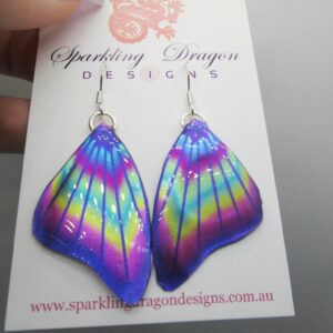 Butterfly Wing Earrings Purple & Rainbow- Fairy Jewellery, Fun Gift for her Fairy Wing Earrings - Sparkly - Resin with Glitter Finish