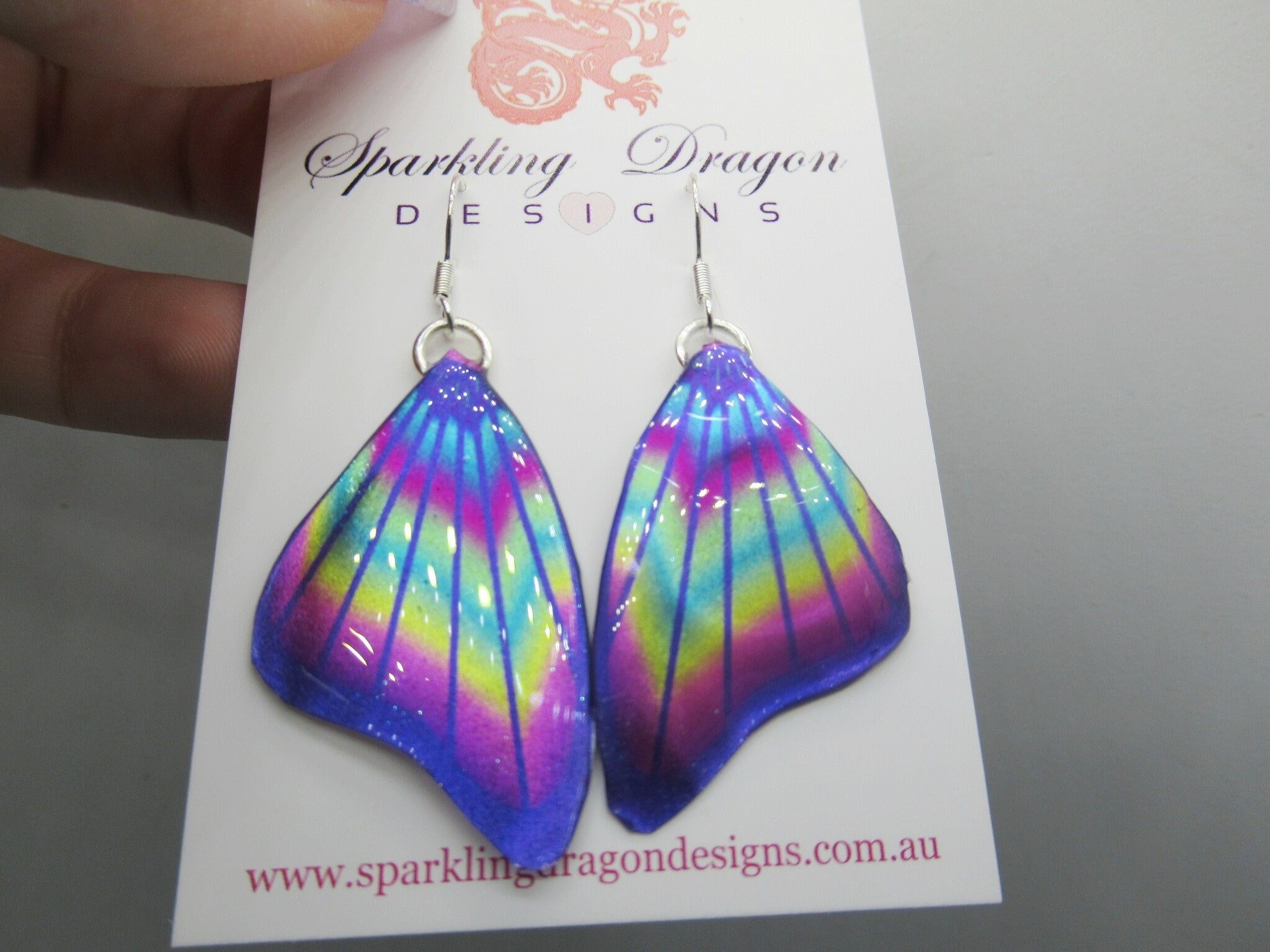 Butterfly Wing Earrings Purple & Rainbow- Fairy Jewellery, Fun Gift for her Fairy Wing Earrings - Sparkly - Resin with Glitter Finish