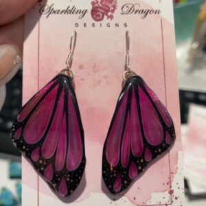 Butterfly Wing Pretty Pink Earrings - Fairy Jewellery, Fun Gift for her Fairy Wing Earrings - Sparkly - Rainbow Resin with Glitter Finish