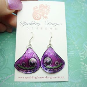 Butterfly Wing Purple Earrings - Fairy Jewellery, Fun Gift for her Fairy Wing Earrings - Sparkly - Rainbow Resin with Glitter Finish