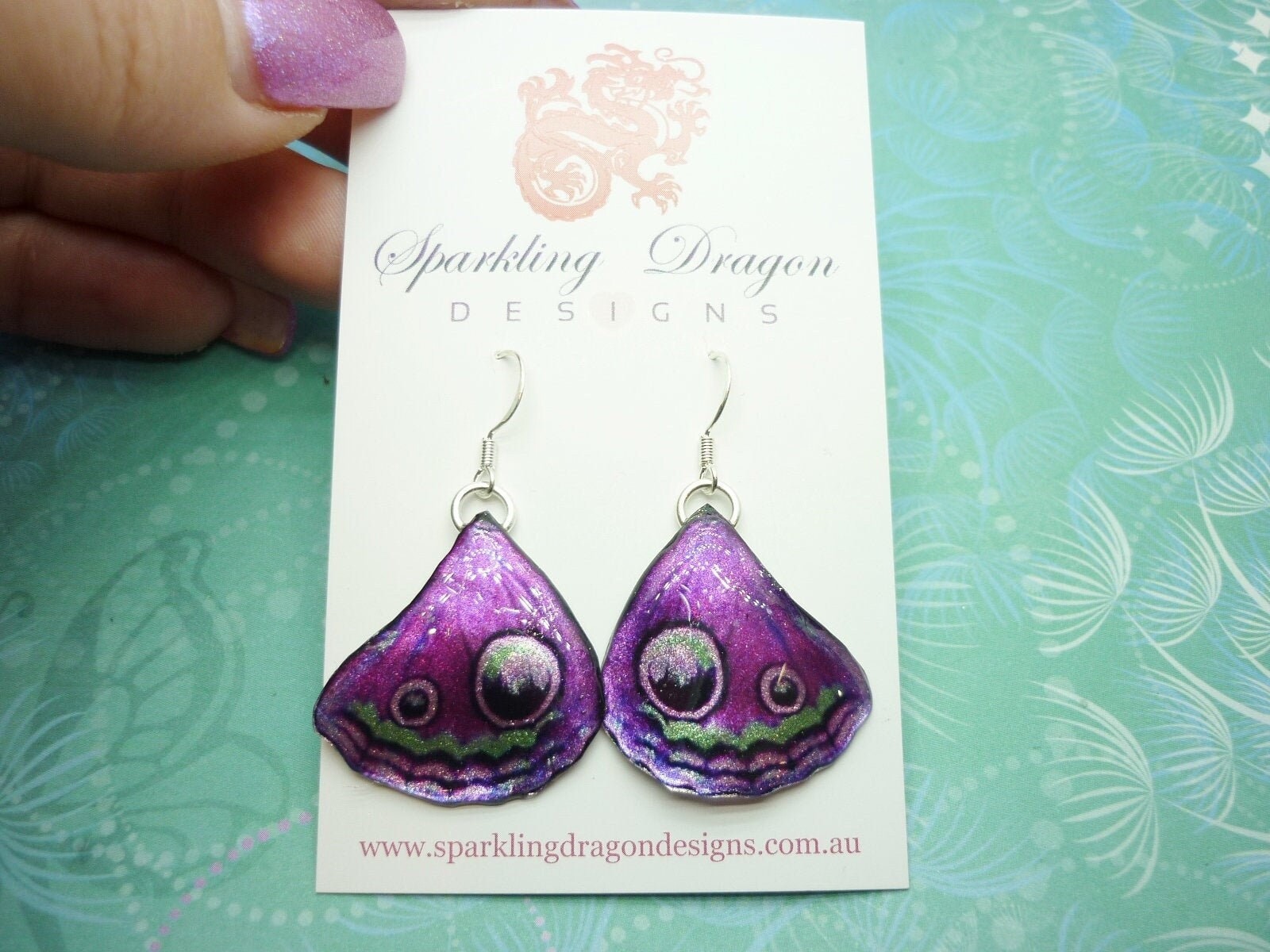 Butterfly Wing Purple Earrings - Fairy Jewellery, Fun Gift for her Fairy Wing Earrings - Sparkly - Rainbow Resin with Glitter Finish