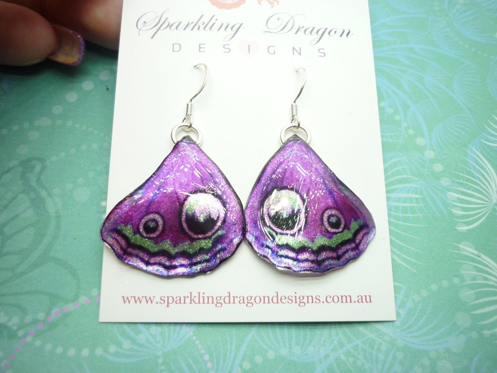 Butterfly Wing Purple Earrings - Fairy Jewellery, Fun Gift for her Fairy Wing Earrings - Sparkly - Rainbow Resin with Glitter Finish - Image 4