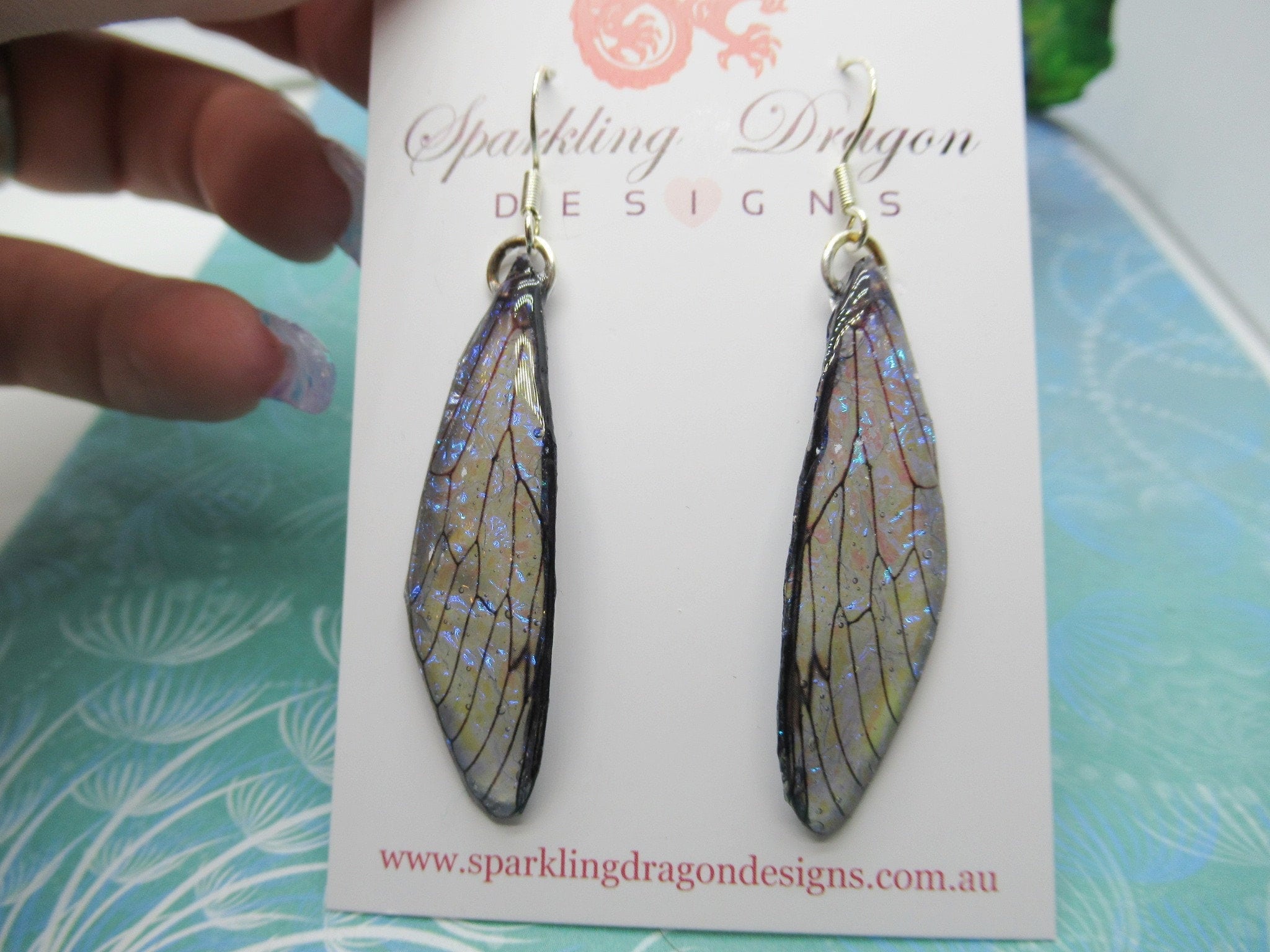 Butterfly Shimmer Wing Earrings - Fairy Jewellery, Fun Gift Fairy Wing Earrings - Sparkly - Rainbow Resin with Glitter Finish Dragonfly - Image 4