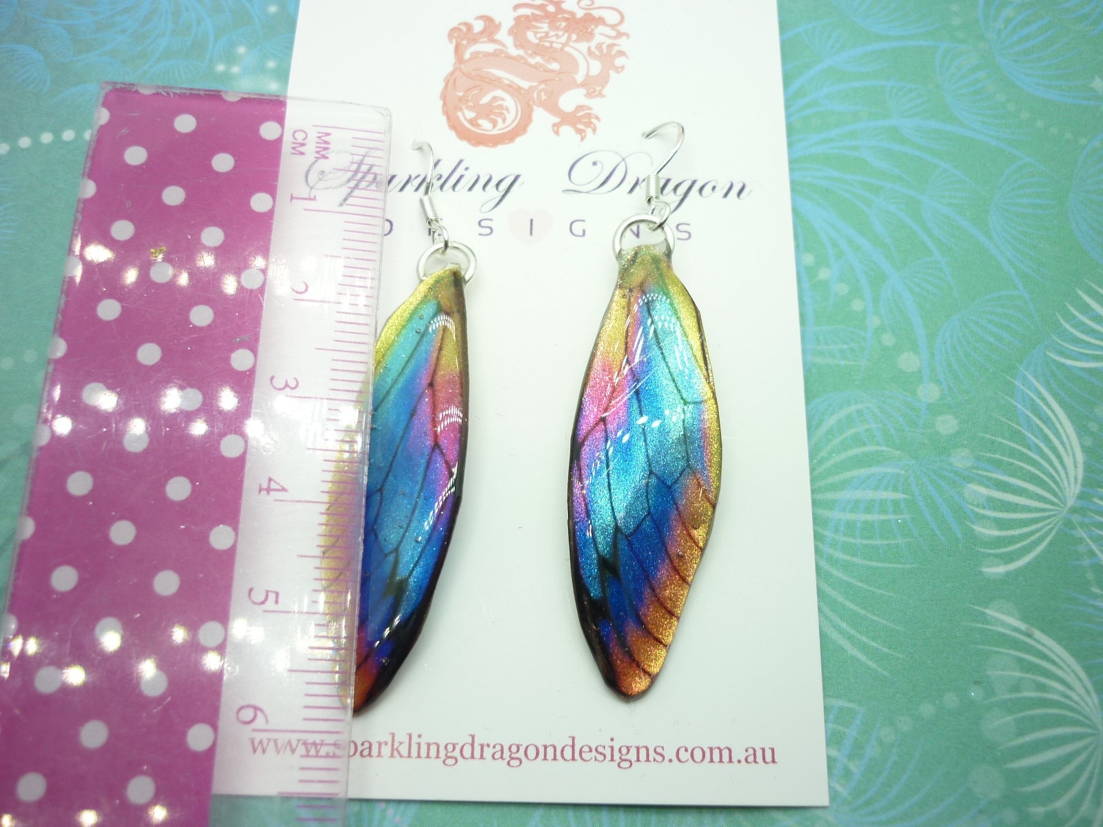 Butterfly Wing Earrings - Fairy Jewellery, Fun Gift for her Fairy Wing Earrings - Sparkly - Rainbow Resin with Glitter Finish Dragonfly - Image 8