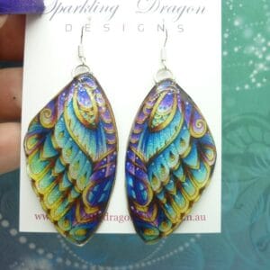Butterfly Wing Earrings Yellow Purple & Green - Fairy Jewellery, Fun Gift for her Fairy Wing Earrings - Sparkly - Resin with Glitter Finish