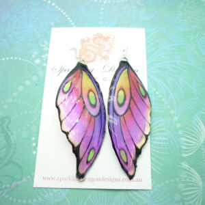 Butterfly Wing Earrings Soft Pink Yellow - Fairy Jewellery, Fun Gift for her Sparkly - Rainbow Resin with Glitter Finish