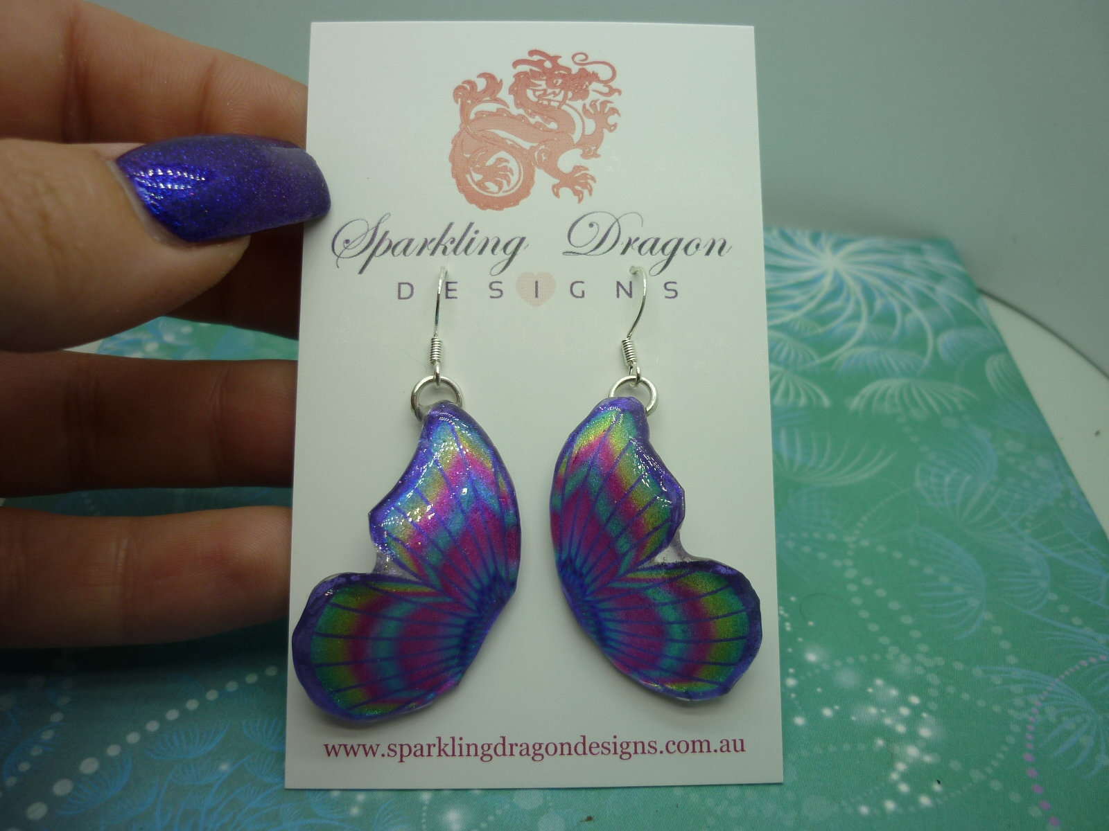 Butterfly Double Wing Earrings Purple & Pink - Fairy Jewellery, Fun Gift for her Fairy Wing Earrings - Sparkly - Resin with Glitter Finish