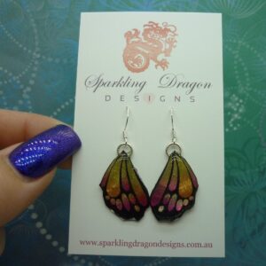 Butterfly Wing Earrings Yellow& Pink - Fairy Jewellery, Fun Gift for her Fairy Wing Earrings - Sparkly - Resin with Glitter Finish