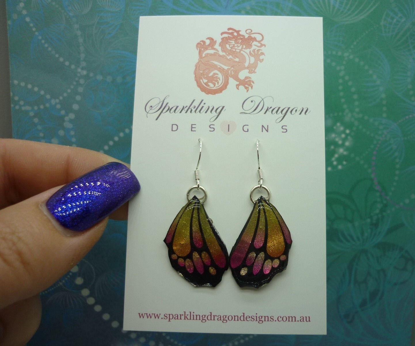 Butterfly Wing Earrings Yellow& Pink - Fairy Jewellery, Fun Gift for her Fairy Wing Earrings - Sparkly - Resin with Glitter Finish