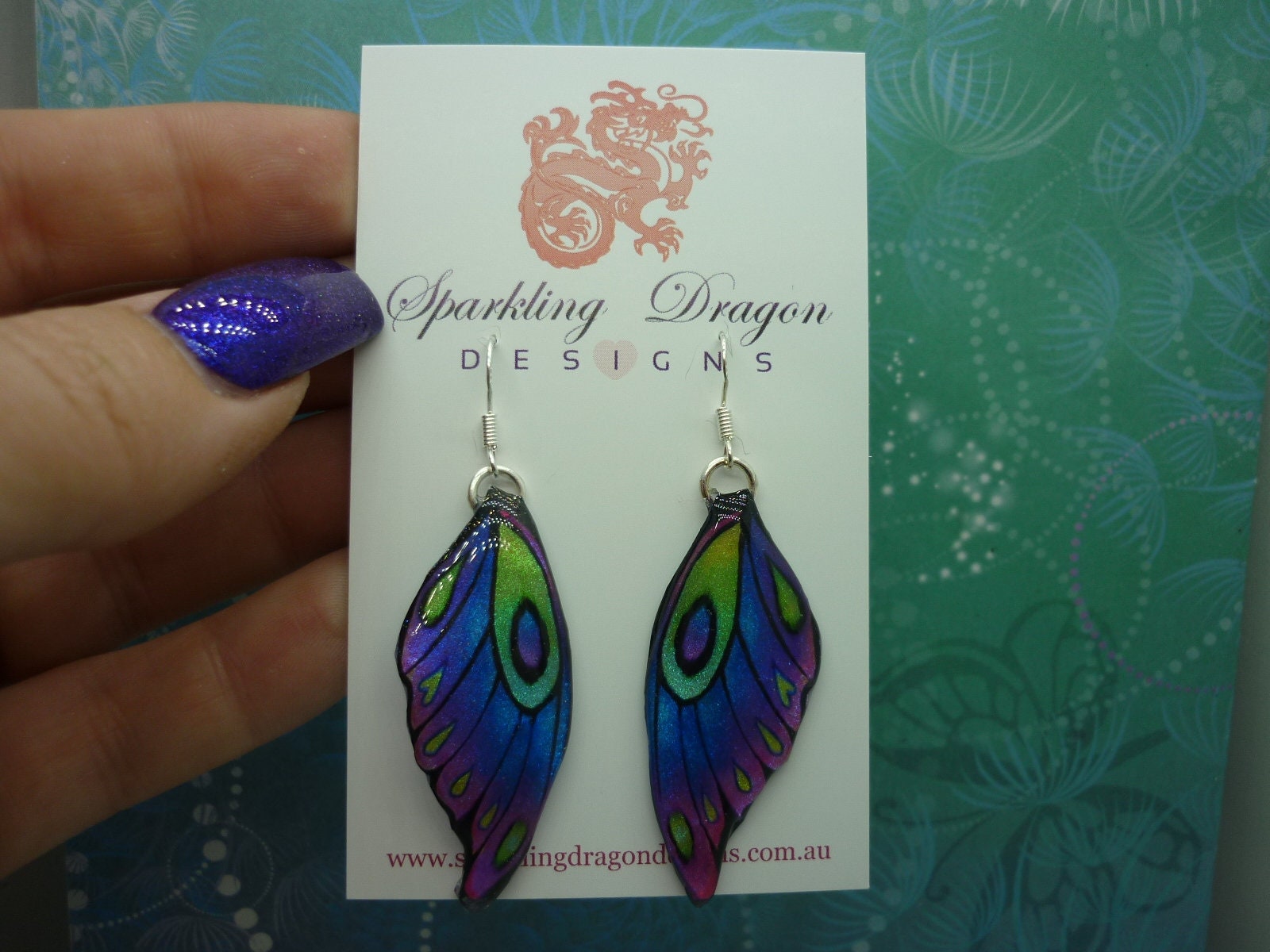 Butterfly Wing Earrings Purple Blue & Pink - Fairy Jewellery, Fun Gift for her Fairy Wing Earrings - Sparkly - Resin with Glitter Finish - Image 2