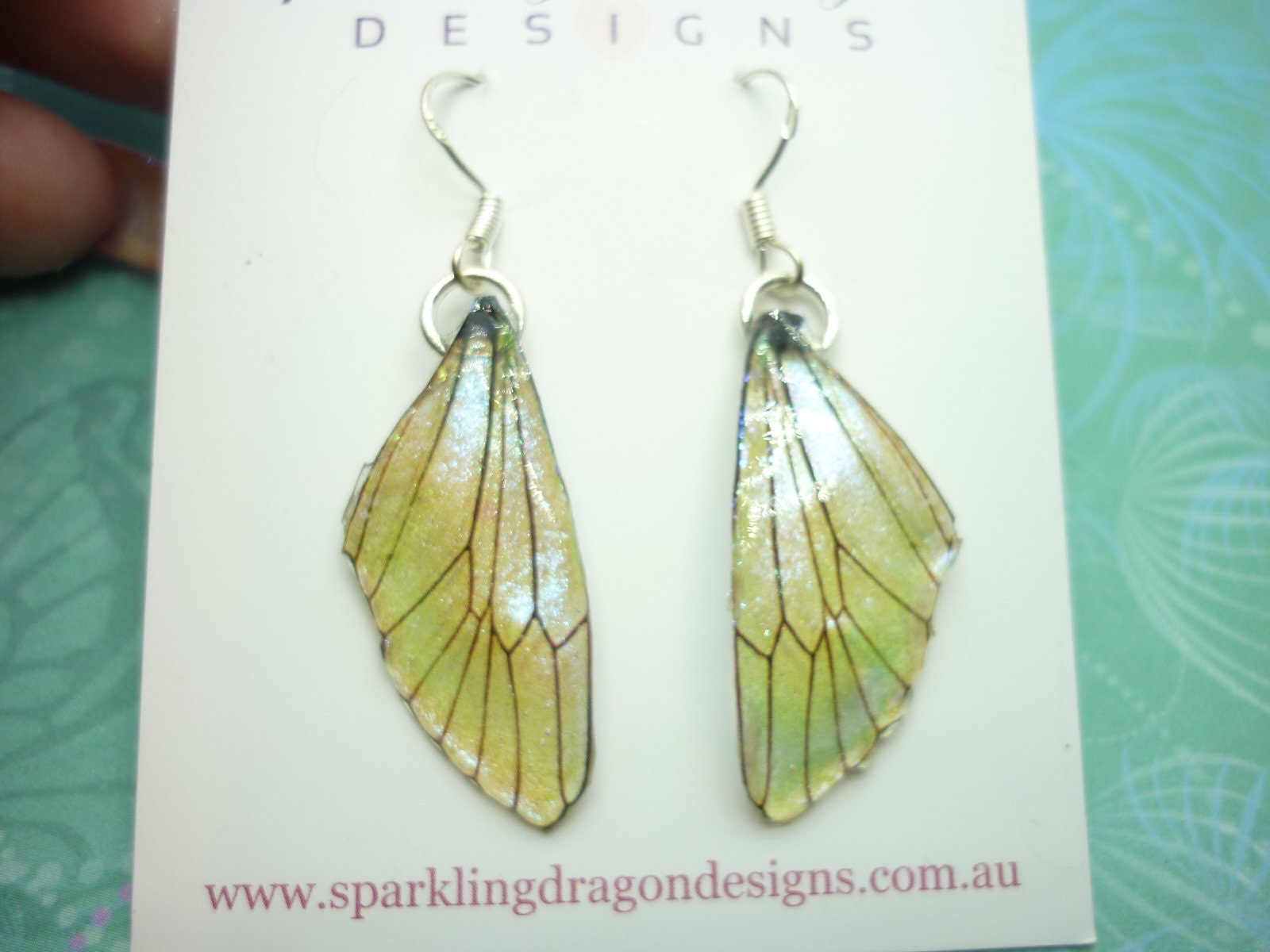 Butterfly Wing Earrings Pale Yellow - Fairy Jewellery, Fun Gift for her Fairy Wing Earrings - Sparkly - Resin with Glitter Finish - Image 2