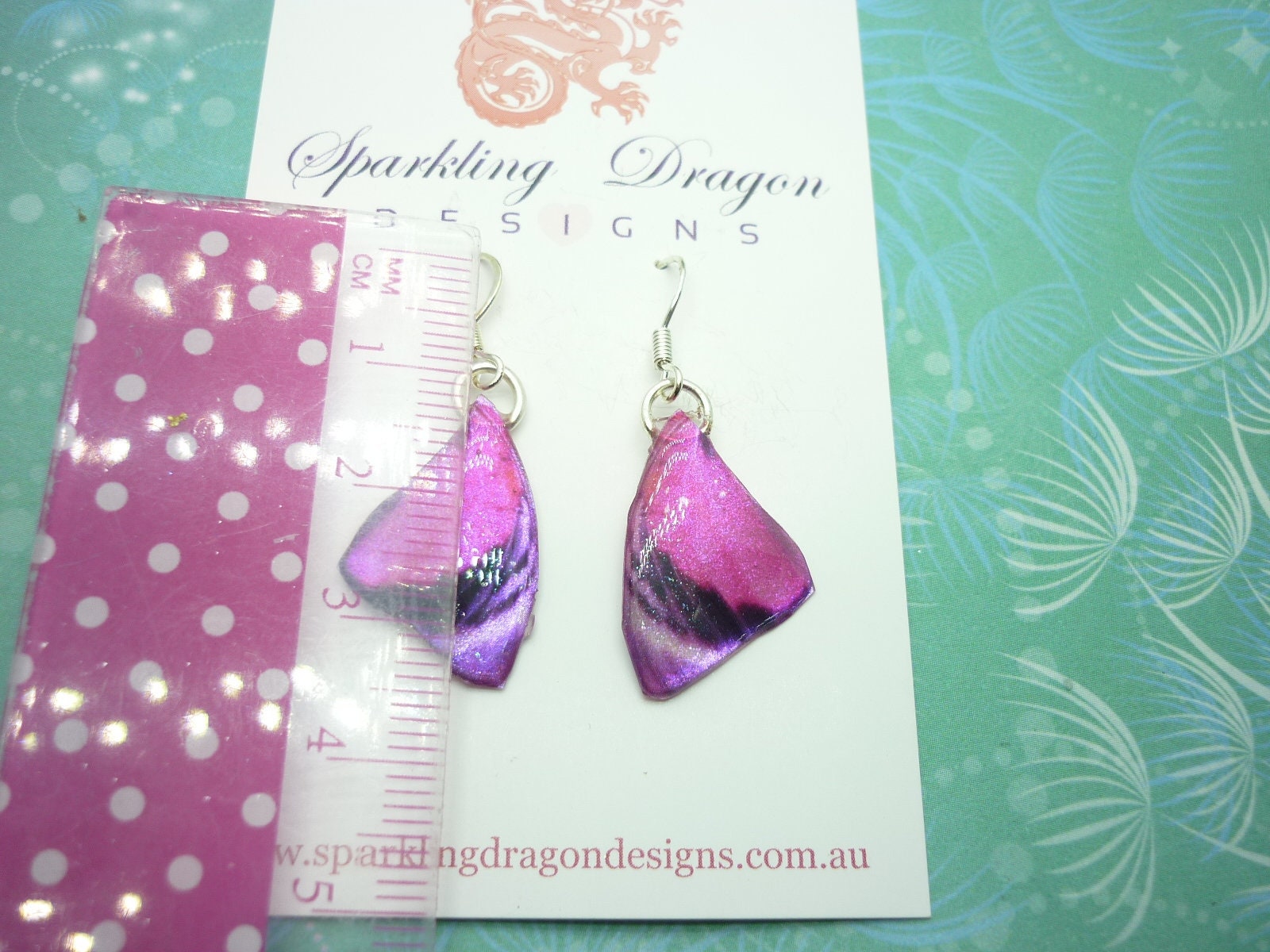 Butterfly Wing Earrings Small Pink - Fairy Jewellery, Fun Gift for her Fairy Wing Earrings - Sparkly - Resin with Glitter Finish - Image 4
