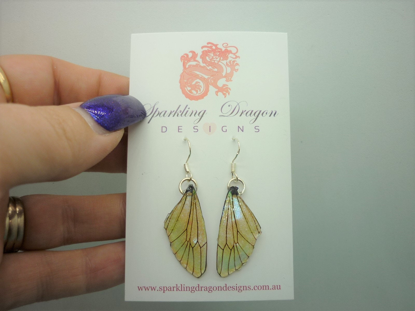 Butterfly Wing Earrings Pale Yellow - Fairy Jewellery, Fun Gift for her Fairy Wing Earrings - Sparkly - Resin with Glitter Finish - Image 4