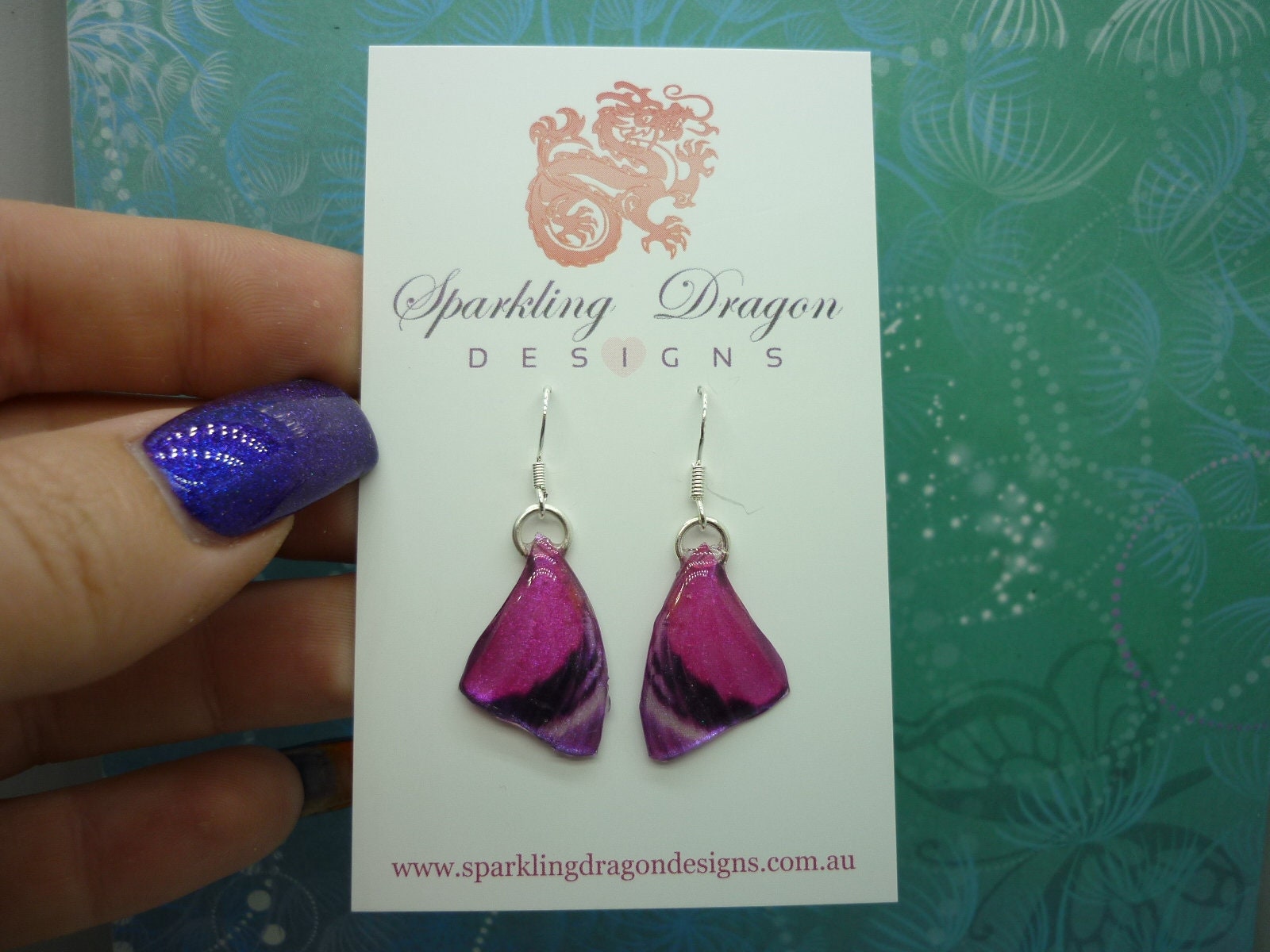 Butterfly Wing Earrings Small Pink - Fairy Jewellery, Fun Gift for her Fairy Wing Earrings - Sparkly - Resin with Glitter Finish - Image 3