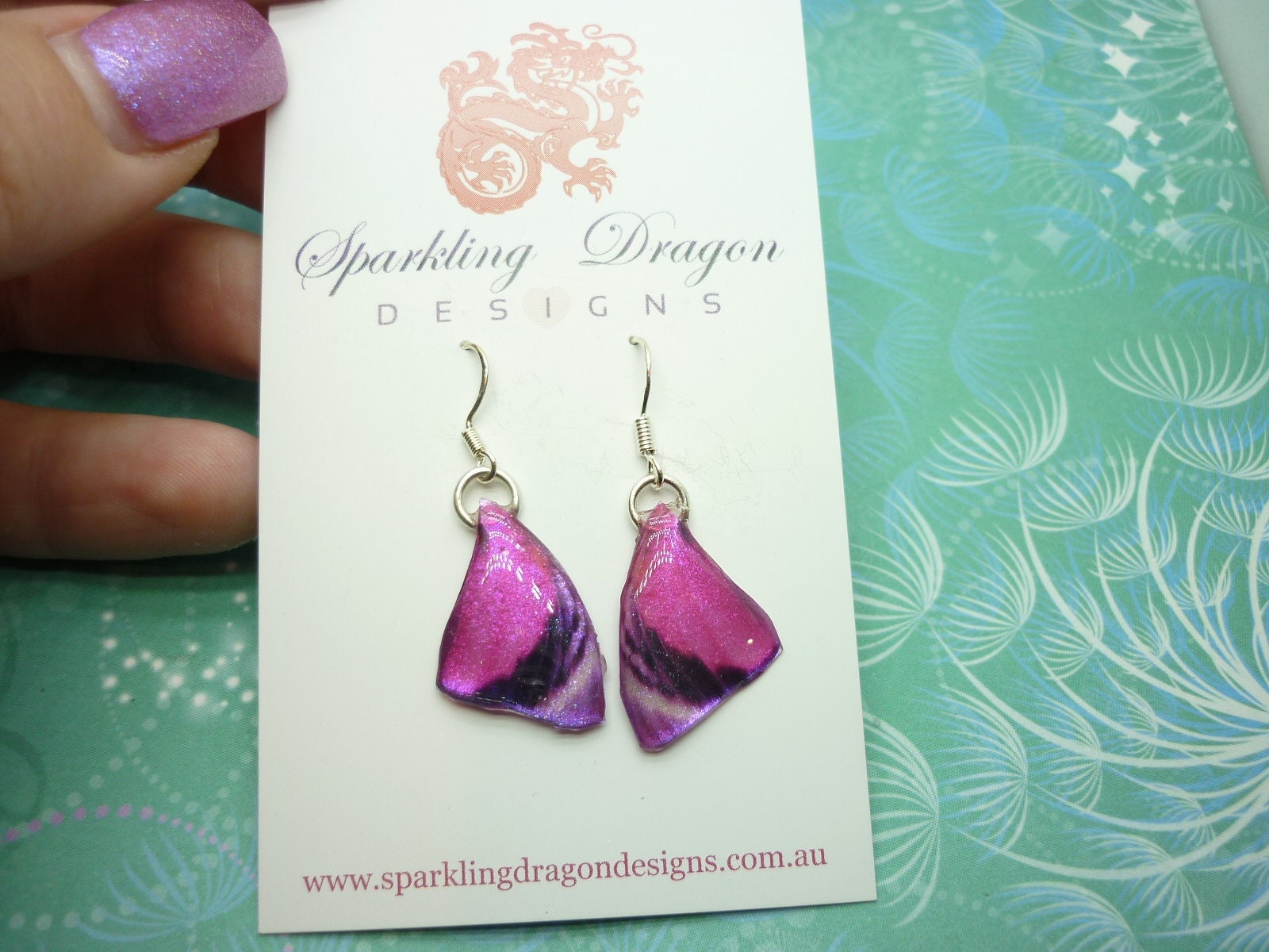 Butterfly Wing Earrings Small Pink - Fairy Jewellery, Fun Gift for her Fairy Wing Earrings - Sparkly - Resin with Glitter Finish - Image 2