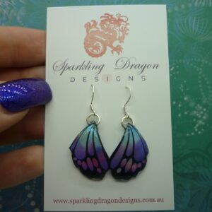 Butterfly Wing Earrings Blue Purple & Pink - Fairy Jewellery, Fun Gift for her Fairy Wing Earrings - Sparkly - Resin with Glitter Finish
