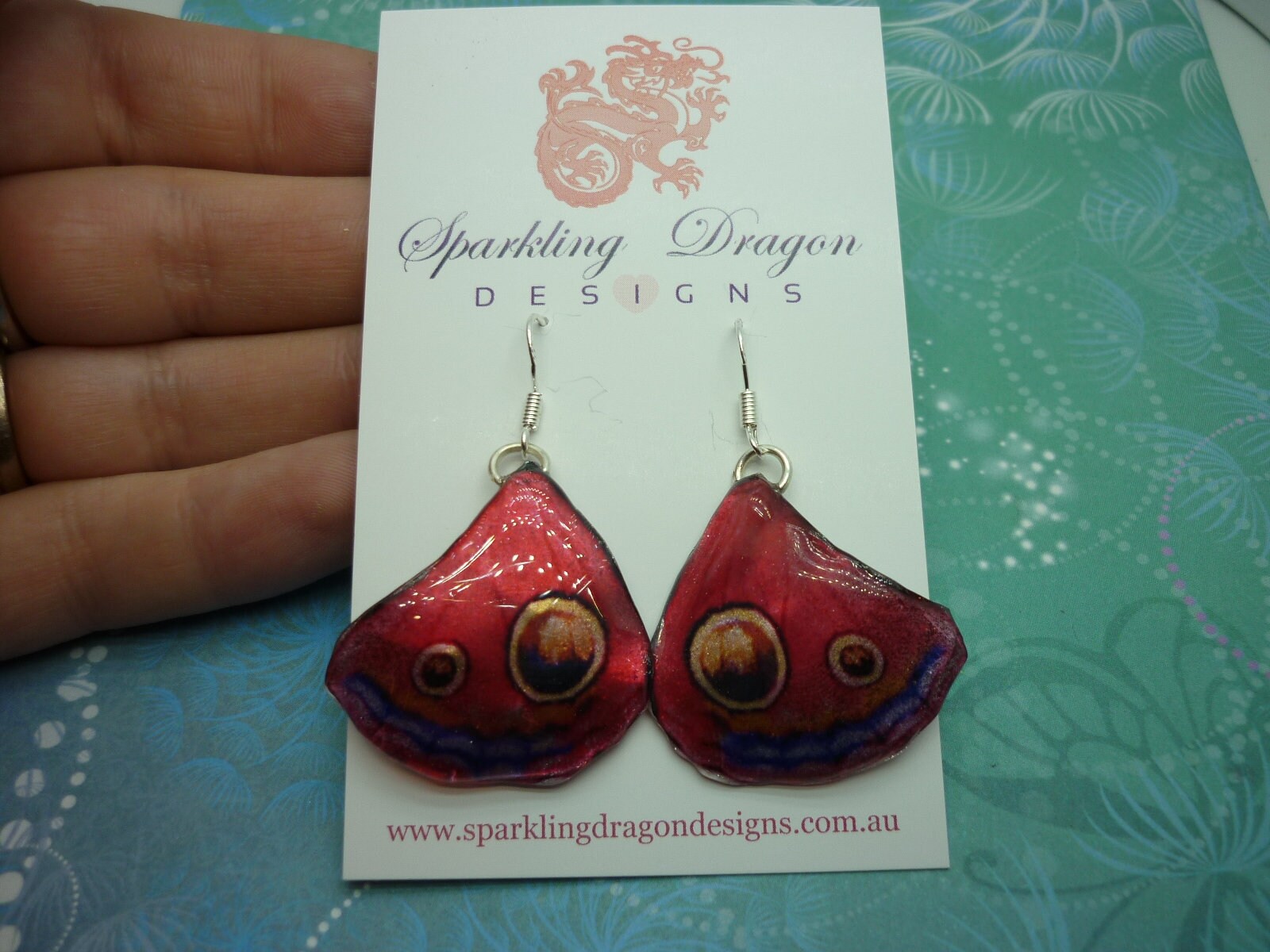 Butterfly Wing Red and Purple Earrings - Fairy Jewellery, Fun Gift for her Statement Present Sparkly - Rainbow Resin with Glitter Finish - Image 2