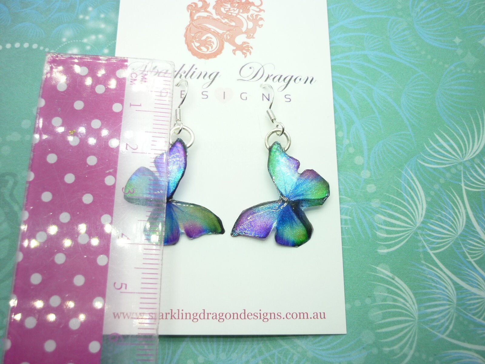 Little Butterfly Earrings Green, Blue, Purple - Fairy Jewellery, Fun Gift for her Fairy Wing Earrings - Sparkly - Resin with Glitter Finish - Image 6