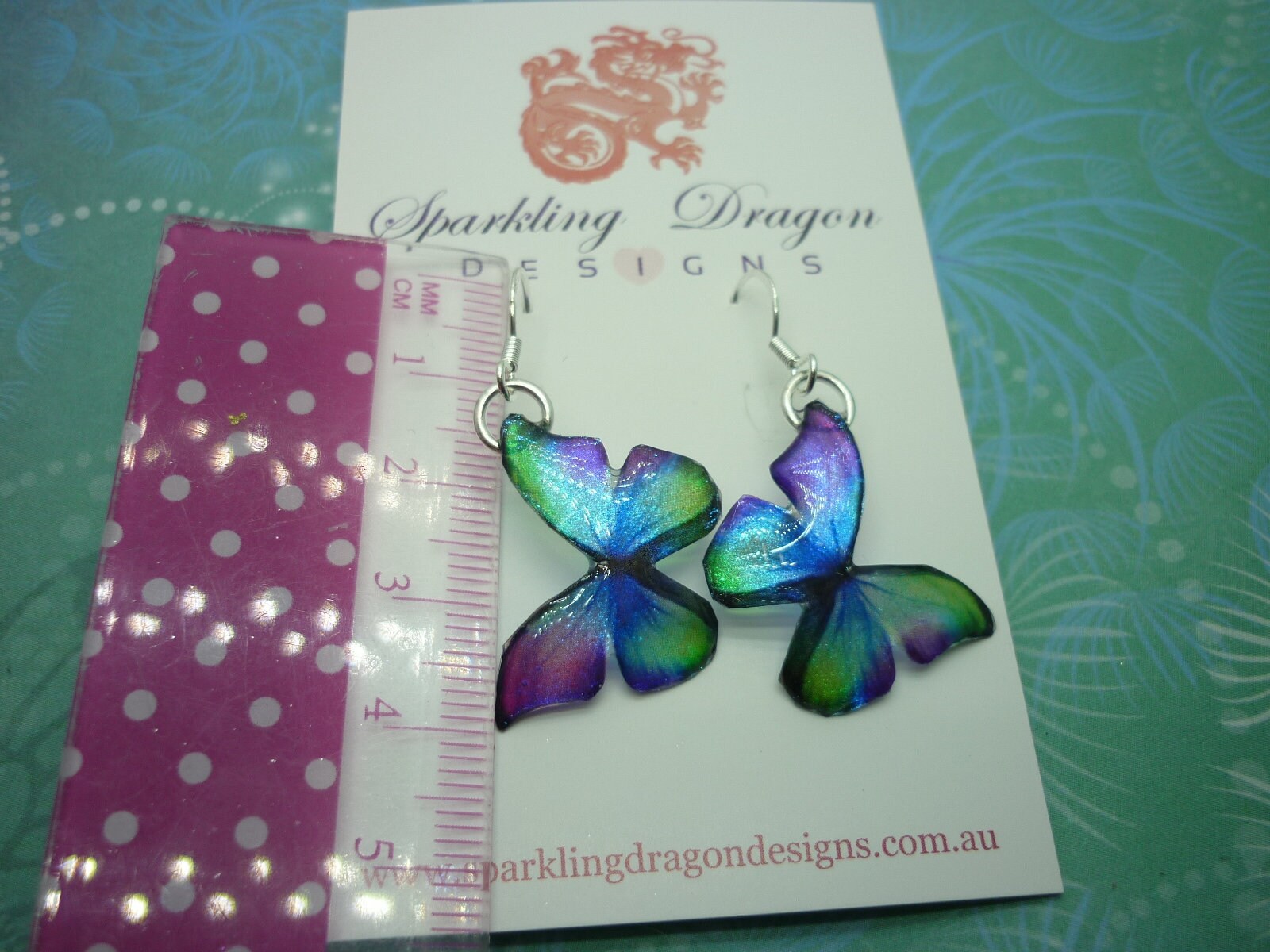 Little Butterfly Earrings Green, Blue, Purple - Fairy Jewellery, Fun Gift for her Fairy Wing Earrings - Sparkly - Resin with Glitter Finish - Image 5