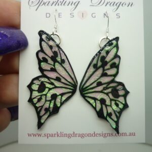 Shimmery Green Butterfly Double Wing Earrings - Fairy Jewellery, Fun Gift for her Statement Present Sparkly - Resin with Glitter Finish