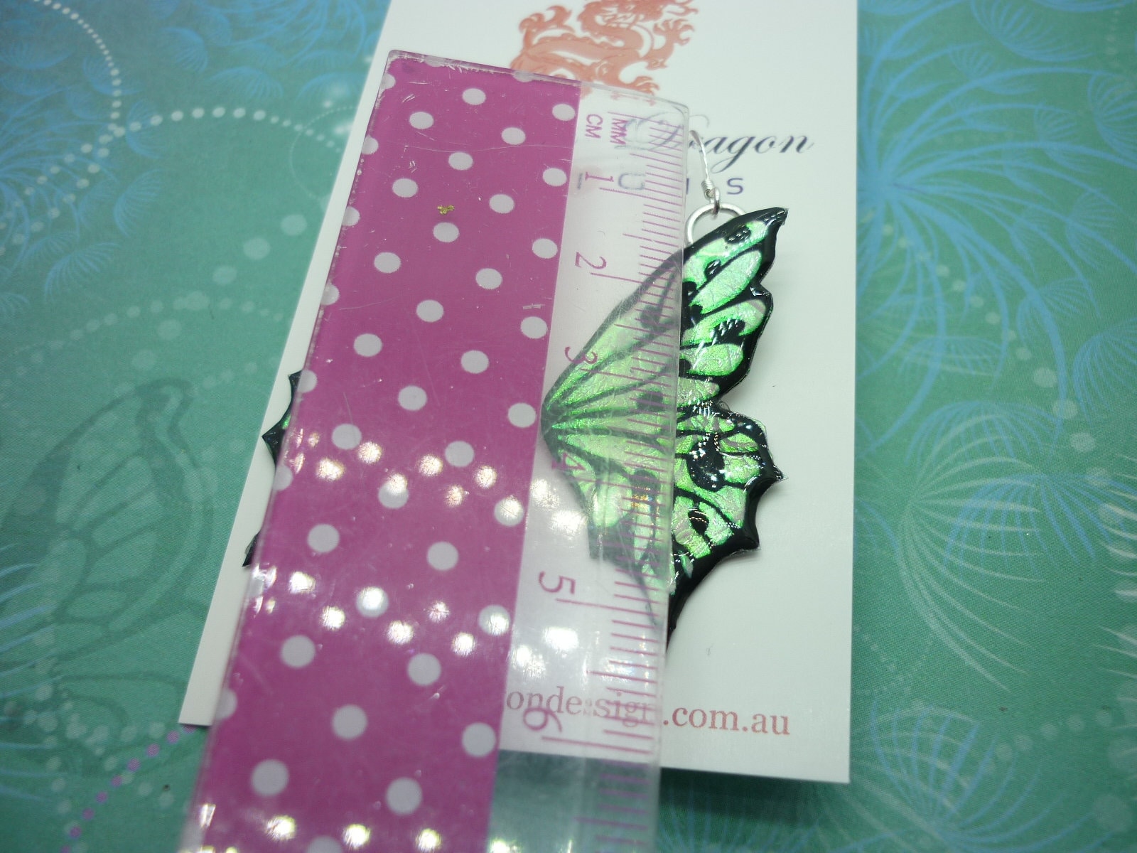 Shimmery Green Butterfly Double Wing Earrings - Fairy Jewellery, Fun Gift for her Statement Present Sparkly - Resin with Glitter Finish - Image 3