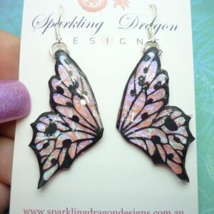 Shimmery Pink Butterfly Double Wing Earrings: Making a Statement with Sparkly Fairy Jewellery - Resin with Glitter Finish, a Fun Gift