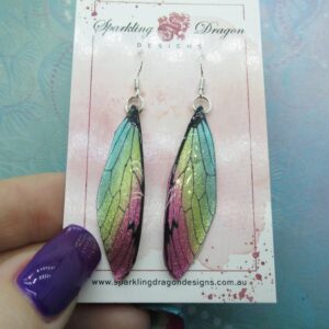Butterfly Earrings Pale Shimmer Rainbow - Fairy Jewellery, Fun Gift for her Fairy Wing Earrings - Sparkly - Resin with Glitter Finish