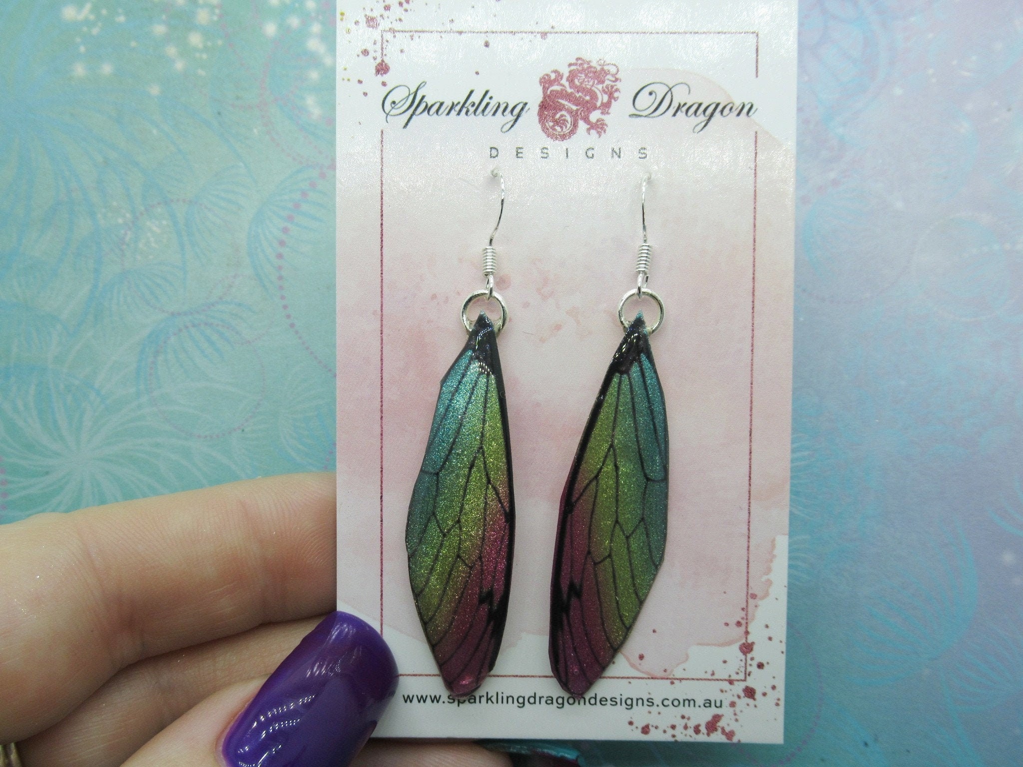 Butterfly Earrings Pale Shimmer Rainbow - Fairy Jewellery, Fun Gift for her Fairy Wing Earrings - Sparkly - Resin with Glitter Finish - Image 2