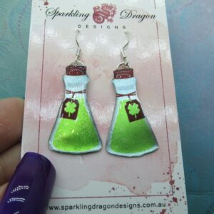 Lime Green Magic Potion Bottle Witchy Earrings - New Age Boho gift - Resin with Glitter Finish