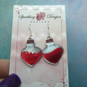 Red Magic Potion Bottle Witchy Earrings - New Age Boho gift - Resin with Glitter Finish