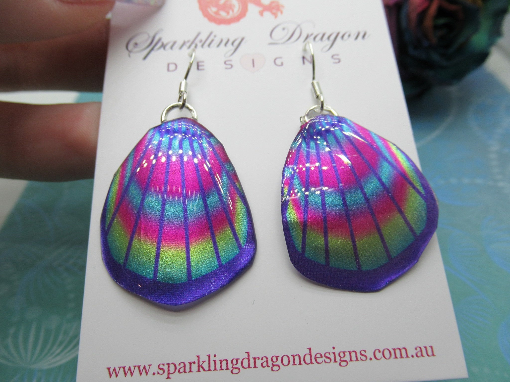Butterfly Wing Earrings Pink & Rainbow Lines- Fairy Jewellery, Fun Gift for her Fairy Wing Earrings - Sparkly - Resin with Glitter Finish