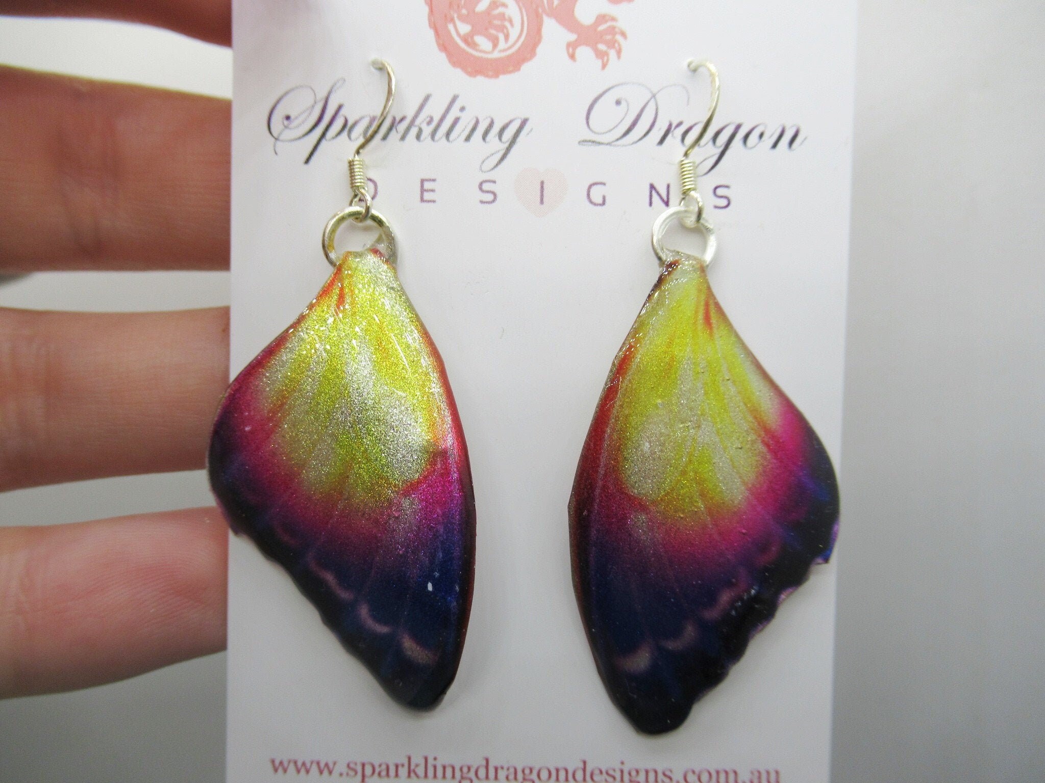 Butterfly Earrings Mystic Sunset - Fairy Jewellery Fun Gift for her, Fairy Wing Earrings - Sparkly - Resin with Glitter Finish - Image 4