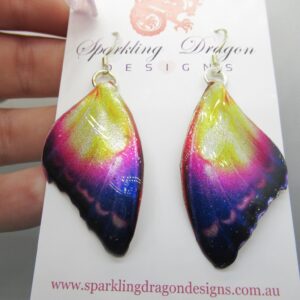 Butterfly Earrings Mystic Sunset - Fairy Jewellery Fun Gift for her, Fairy Wing Earrings - Sparkly - Resin with Glitter Finish