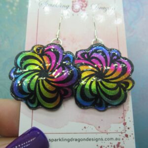 Rainbow Swirling Flower Earrings - New Age Boho gift - Resin with Glitter Finish, Gift for Mum, Teacher Gift, Birthday Present
